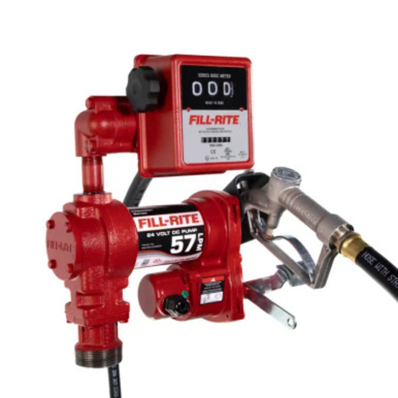 Fill-Rite FR2411HL 24V DC 15 GPM Fuel Transfer Pump w/ Manual Nozzle & 807CL Liter Meter