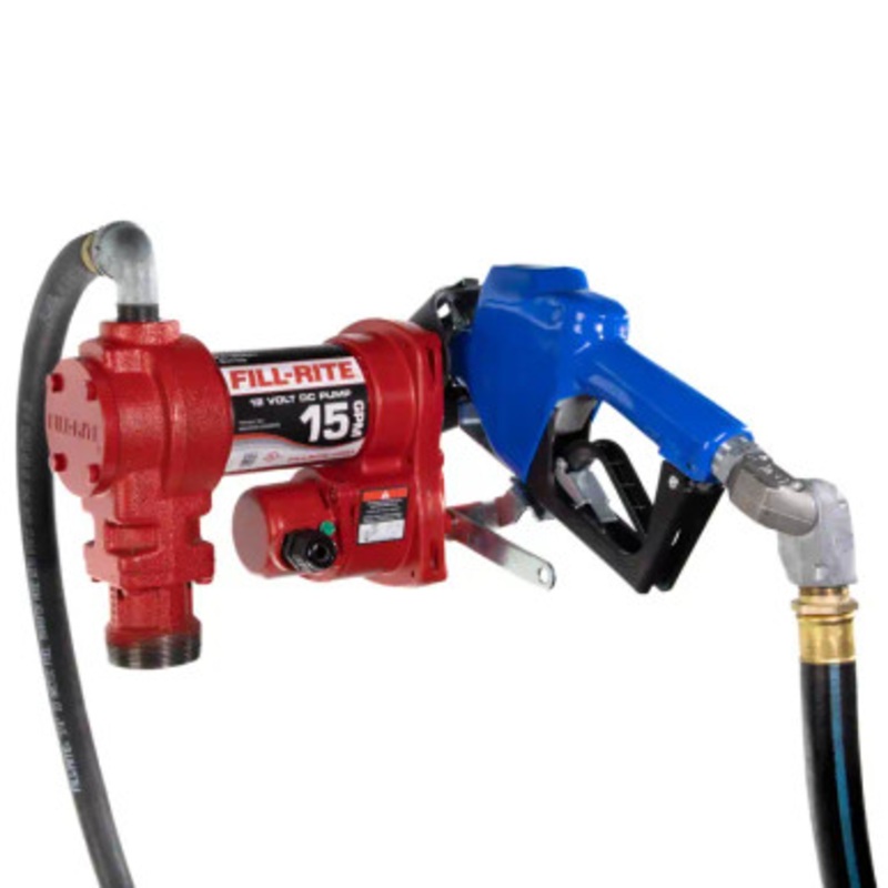 Fill-Rite FR1210HARC 15 GPM 12V DC Heavy-Duty Fuel Transfer Pump w/ 3/4” Automatic Nozzle & 3/4 x 15′ Arctic Hose