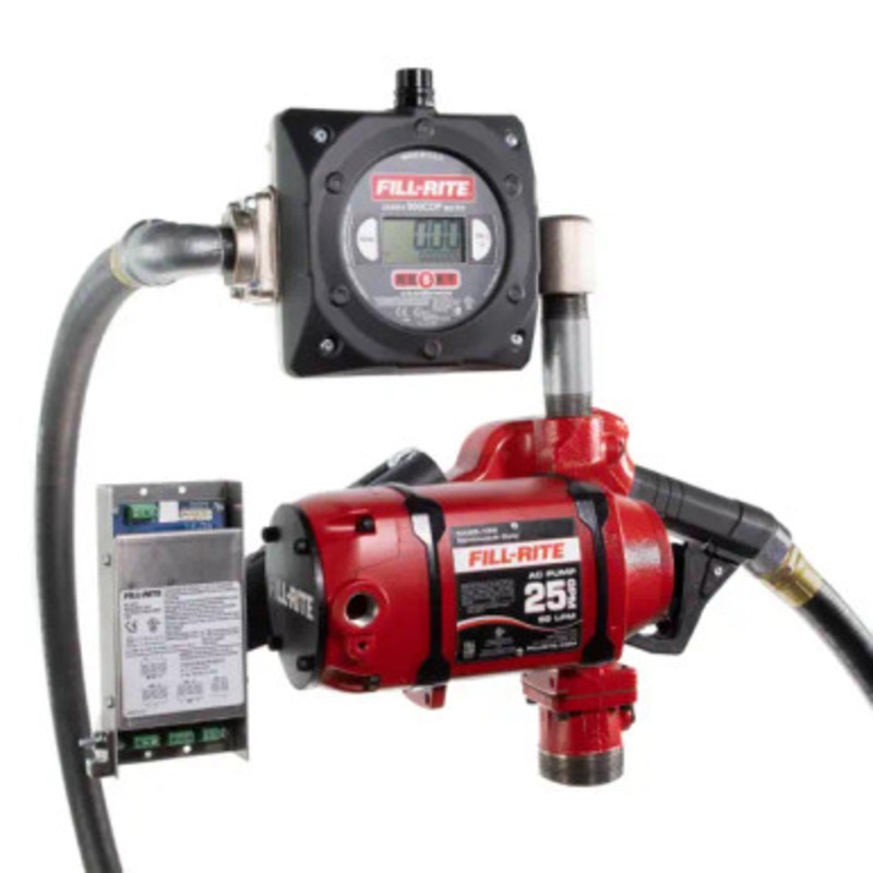 Fill-Rite NX25-120NB-AC 120V 25 GPM Continuous Duty NPT Threaded Bung Mounted Fuel Transfer Pump w/ 1” x 18′ Discharge Hose & 1” Automatic Nozzle & 900CDP Digital Pulse Output Meter