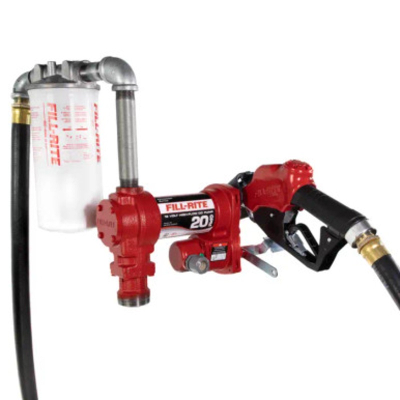 Fill-Rite FR4210HBFQ 20 GPM 12V DC High Flow Heavy-Duty Fuel Transfer Pump w/ 1” x 18′ Hose & 1” Ultra High Flow Automatic Nozzle & A 30 Micron Particulate Filter