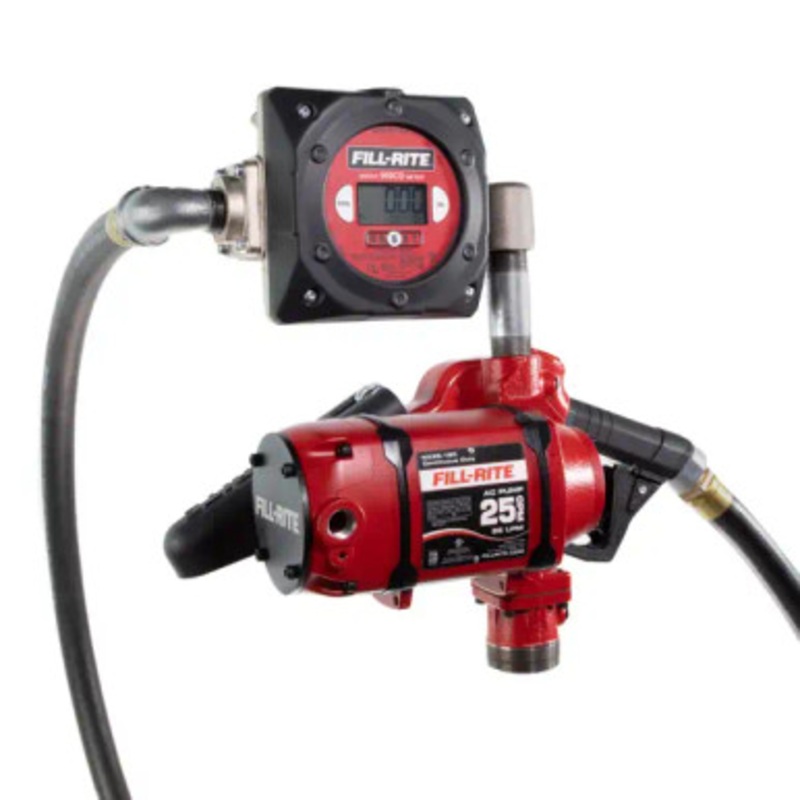 Fill-Rite NX25-120NB-AB 120V 25 GPM Continuous Duty NPT Threaded Bung Mounted Fuel Transfer Pump w/ 1” x 18′ Discharge Hose & 1” Automatic Nozzle & 900CD Digital Meter