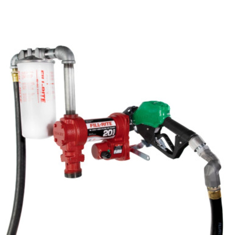 Fill-Rite FR4220HDSFQ 20 GPM 12V DC High Flow Heavy-Duty Fuel Transfer Pump w/ 1” x 18′ Hose & 1” Automatic Diesel Nozzle & A 30 Micron Particulate Filter