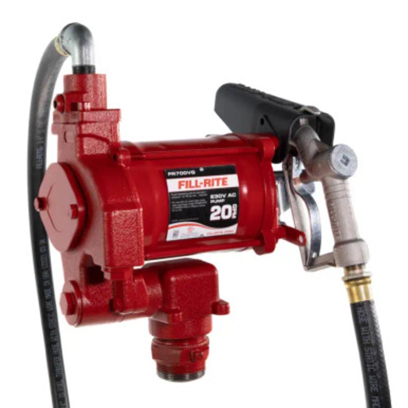 Fill-Rite FR700VG 20 GPM 220V AC 50/60 Hz Heavy-Duty Fuel Transfer Pump w/ 3/4” Manual Nozzle and 3/4” x 12′ Hose