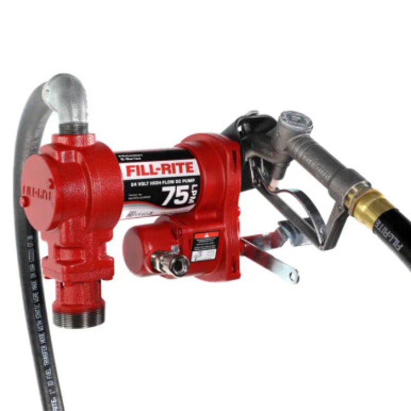 Fill-Rite FR4410H 20 GPM 24V DC High Flow Heavy-Duty Fuel Transfer Pump w/ 1” x 12′ Hose & 1” Manual Nozzle
