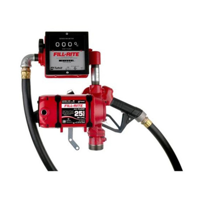 Fill-Rite NX25-120NB-AJ 120V 25 GPM Continuous Duty NPT Threaded Bung Mounted Fuel Transfer Pump w/ 1” x 18′ Hose & 1” Ultra Hi-Flow Automatic Diesel Nozzle & 901C Mechanical Meter