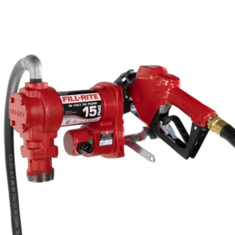 Fill-Rite FR1210HA 15 GPM 12V DC Heavy-Duty Fuel Transfer Pump w/ 3/4” Automatic Nozzle & 3/4 x 12′ Hose