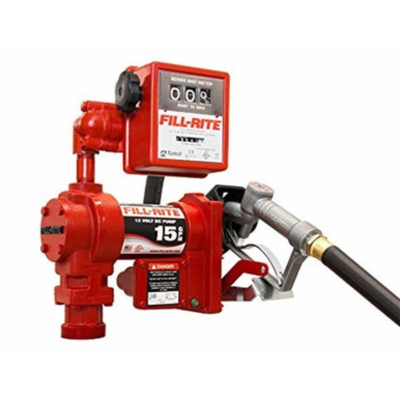 Fill-Rite FR1211G 15 GPM 12V DC Fuel Transfer Pump w/ 3/4” x 12′ Hose & 3/4” Manual Nozzle & 807C Gallon Meter