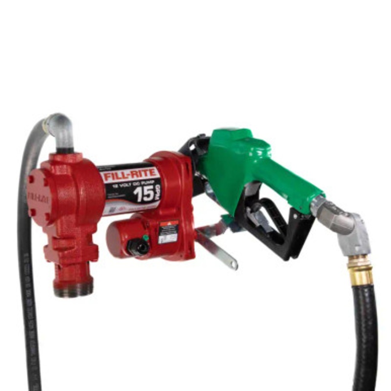 Fill-Rite FR1220HDSQ 15 GPM 12V DC High Flow Pump w/ 3/4” x 18′ Hose & 3/4” Automatic Diesel Nozzle