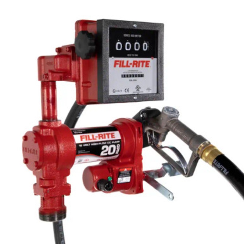 Fill-Rite FR4211HL 75 LPM 12V DC High Flow Heavy-Duty Fuel Transfer Pump w/ 1” x 12′ Hose & 1” Manual Nozzle & 901L Liter Meter