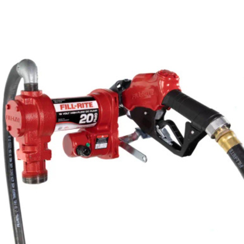 Fill-Rite FR4210HB 20 GPM 12V DC High Flow Heavy-Duty Fuel Transfer Pump w/ 1” x 12′ Hose & 1” Ultra High Flow Automatic Nozzle