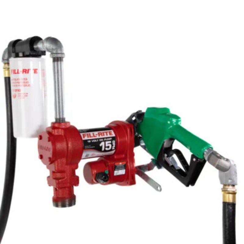 Fill-Rite FR1220HDSFQ 15 GPM 12V DC High Flow Pump w/ 3/4” x 18′ Hose & 3/4” Automatic Diesel Nozzle & A Particulate Filter