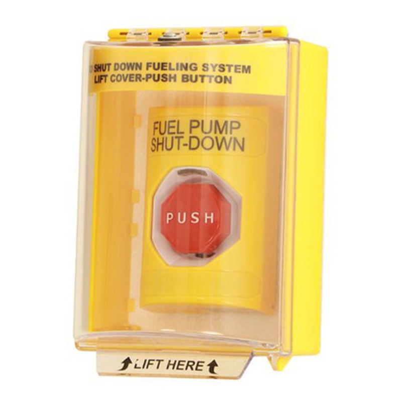 Franklin Fueling IA-ESOCA-T Yellow Emergency Stop Operator with Lift-Up Clear Cover and Alarm