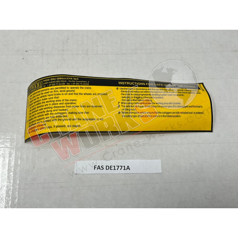 DE1771A | NEW INSTRUCTION DECAL (LONG)