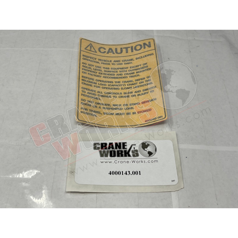 4000143.001 | NEW DECAL; INSPECT CRANE