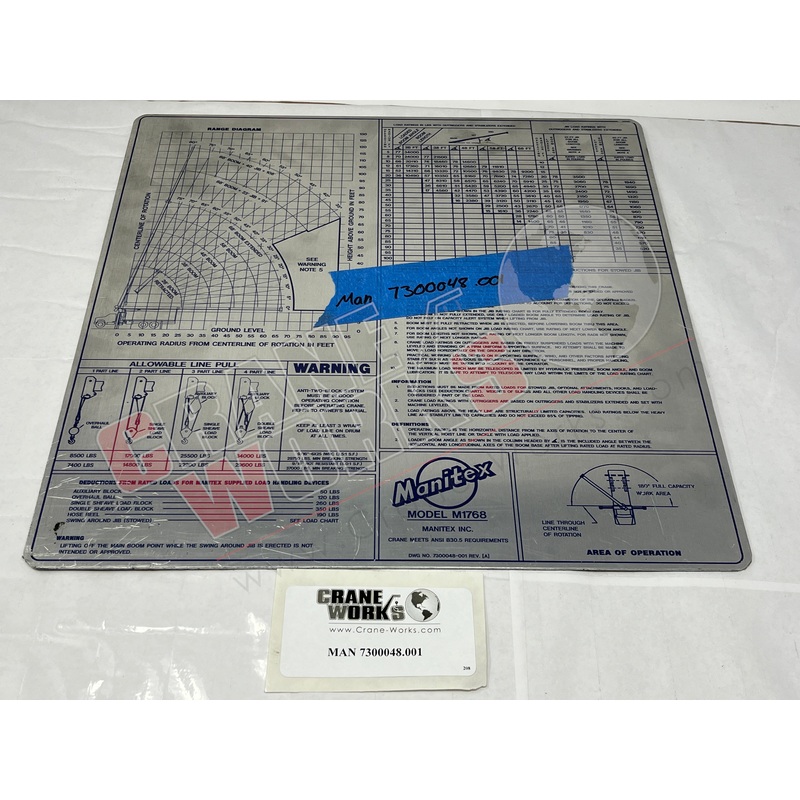 7300048.001 | NEW LOAD CHART|16″ x 16″ x 0.2″