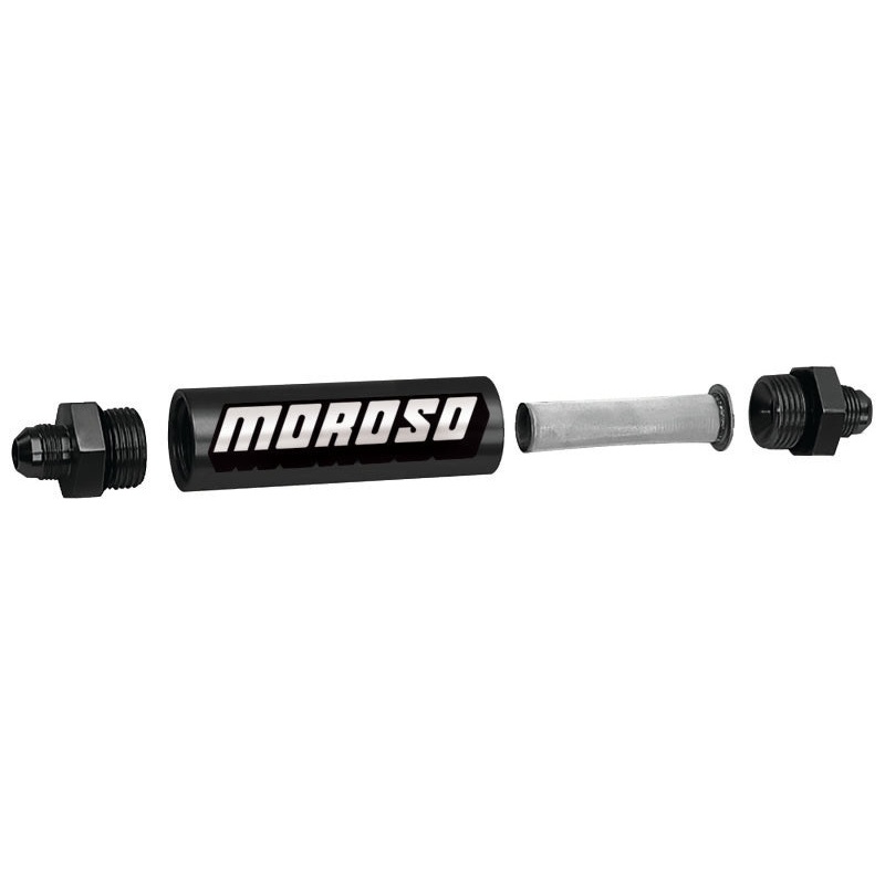 Moroso In-Line Fuel Filter – 5-1/8in – 3/8in NPT – 40 Micron SS Filter – Aluminum