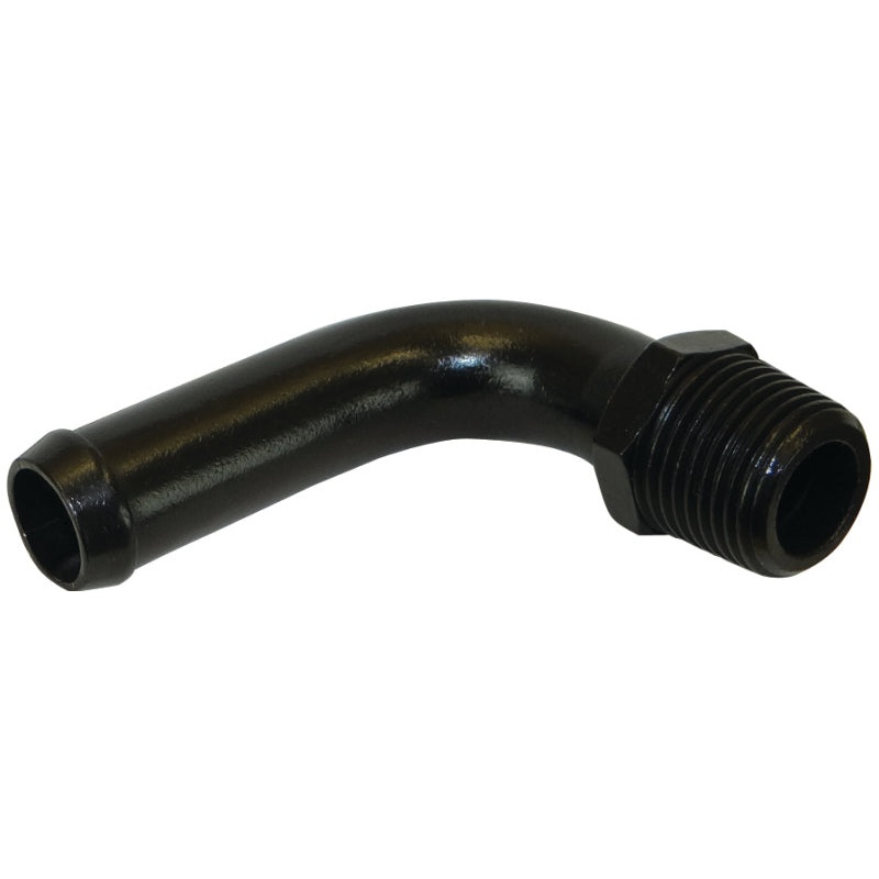 Moroso Streamline Air/Oil Separator Fitting – 3/8in to 1/2in Hose – 90 Degree – Black – Single