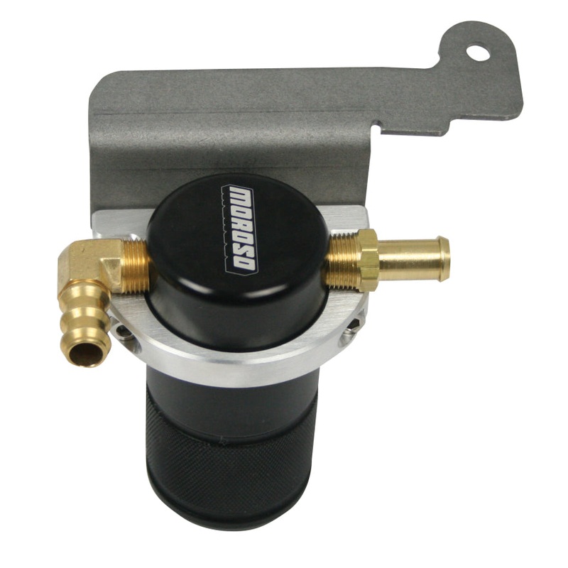 Moroso 07-14 Ford Mustang GT500 Air/Oil Separator Catch Can – Small Body – Billet Aluminum – Black