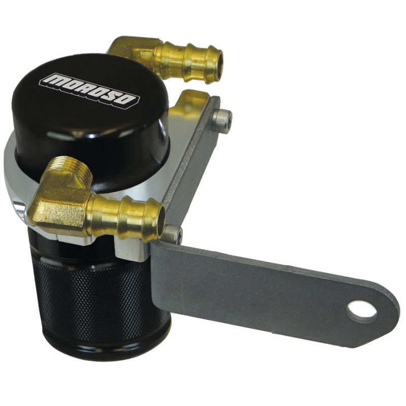 Moroso Dodge Challenger 5.7/6.4L (w/Shaker Hood) Air/Oil Separator Catch Can – Billet Alum – Black