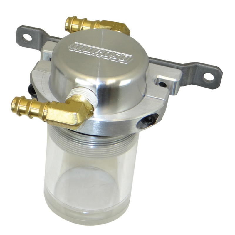 Moroso Universal Air/Oil Separator Catch Can – Small Body w/o Drain – Billet Alum – Raw/Clear Bottom