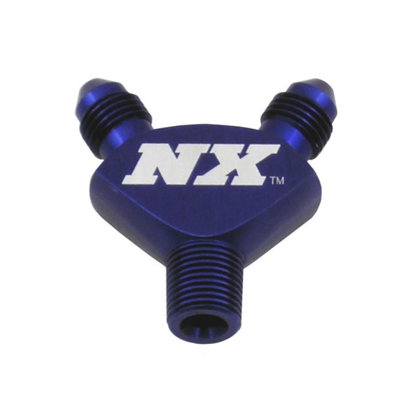 Nitrous Express 1/8NPT x 3AN x 3AN Billet Pure-Flo Y Fitting – Blue